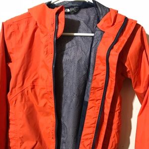 Orange North Face rain coat
